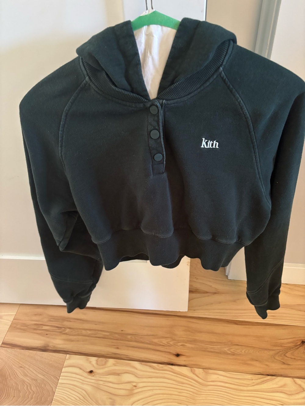 Kith Green Cropped Hoodie with Button Placket